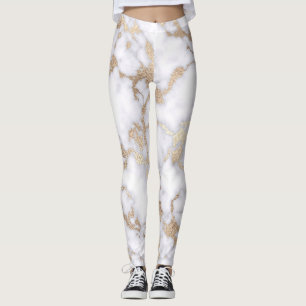 Leggings Patrón de mármol de Relieve metalizado dorado blan