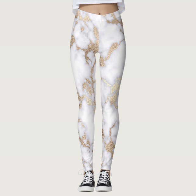 Leggings Patrón de mármol de Relieve metalizado dorado blan (Anverso)