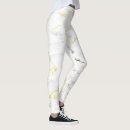 Leggings Patrón de mármol de Relieve metalizado dorado blan