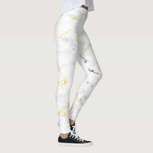 Leggings Patrón de mármol de Relieve metalizado dorado blan