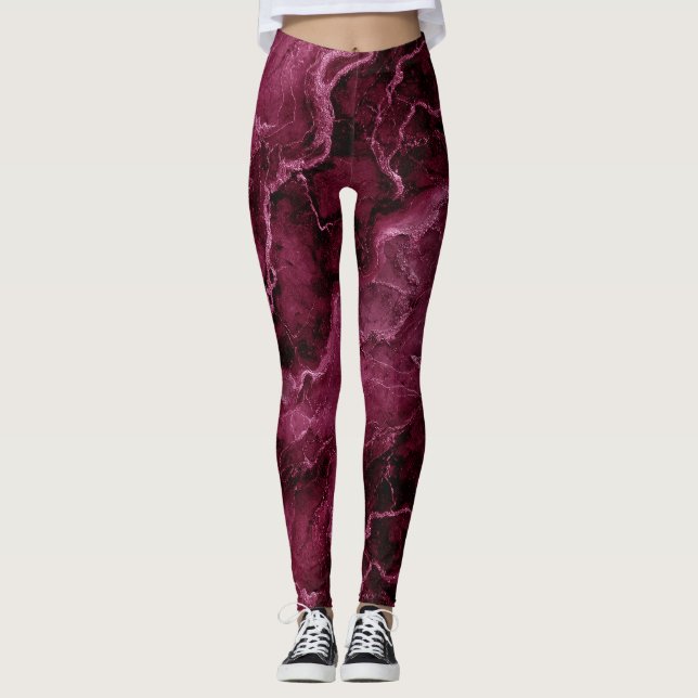 Leggings Patrón de mármol en magenta oscuro y rosa (Anverso)