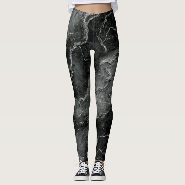 Leggings Patrón de mármol en negro y gris (Anverso)