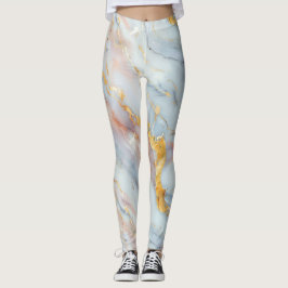 Leggings Patrón de mármol fluido con melocotón, gris y dora