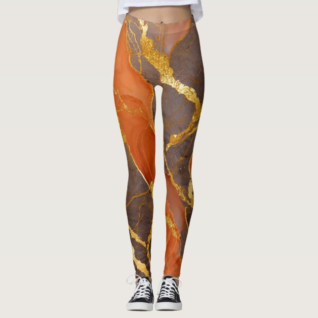 Leggings Patrón de mármol naranja con oro (Anverso)