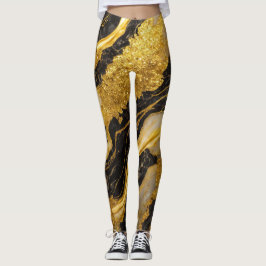 Leggings Patrón de mármol negro con oro