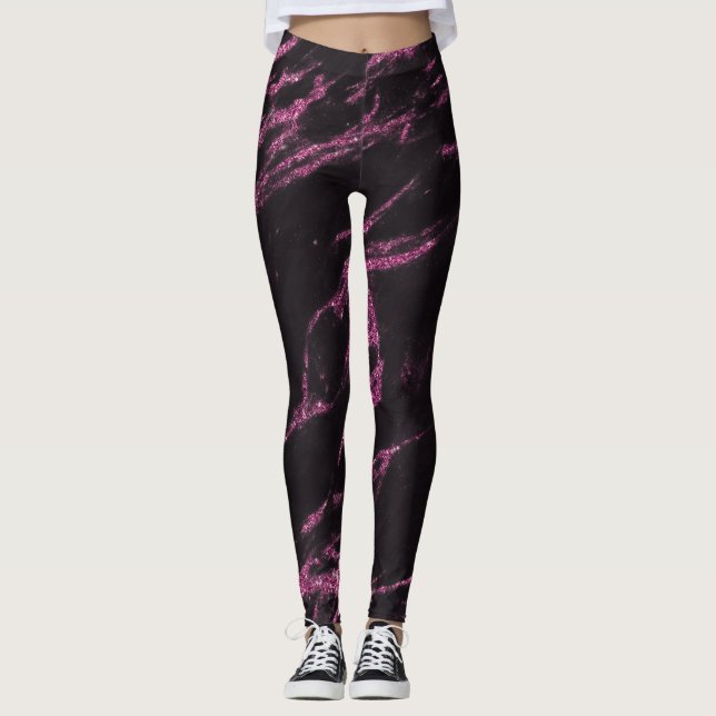 Leggings Patrón de mármol negro rosa magenta (Anverso)