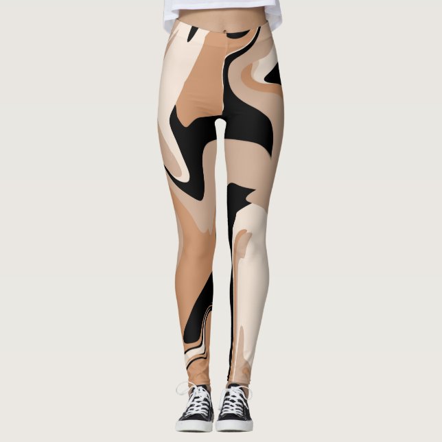 Leggings Patrón de mármol negro y marrón claro (Anverso)
