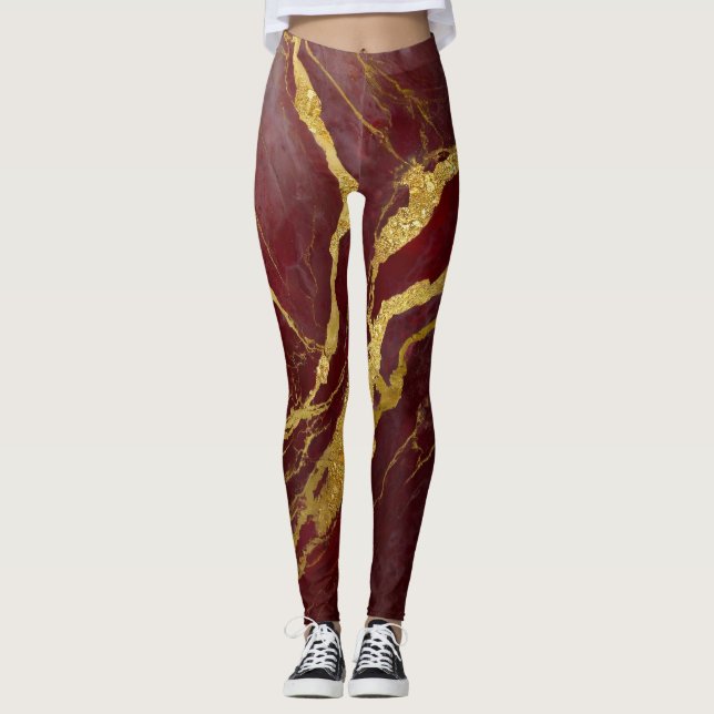 Leggings Patrón de mármol rojo con oro (Anverso)