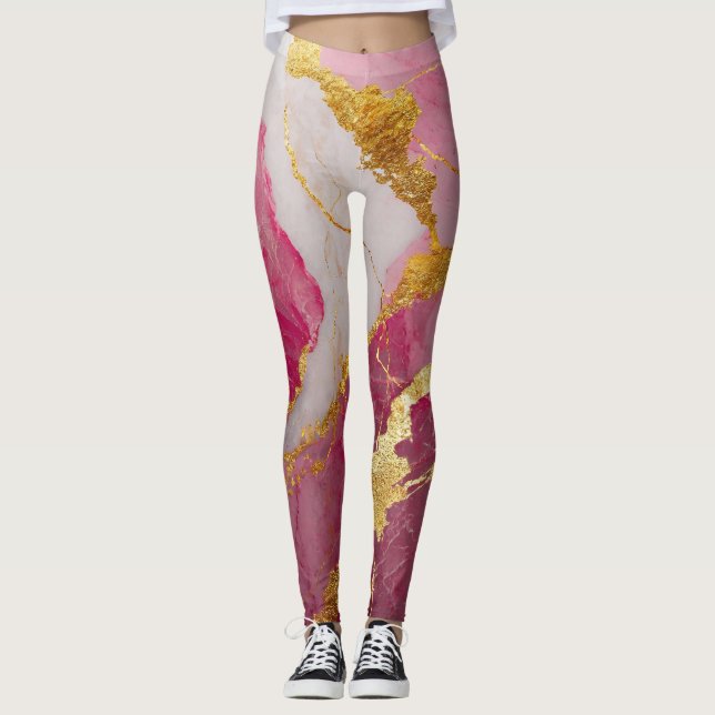 Leggings Patrón de mármol rosa con oro (Anverso)