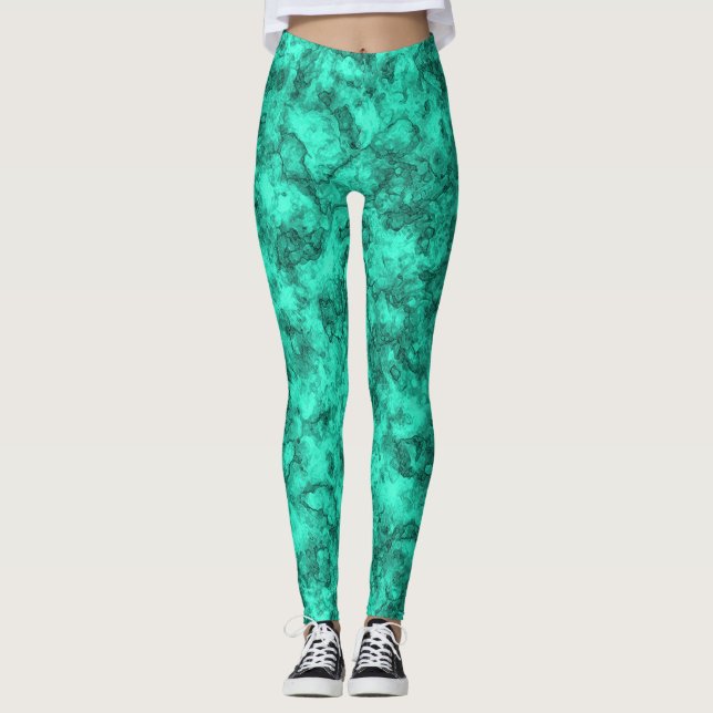 Leggings Patrón de mármol turquesa brillante (Anverso)