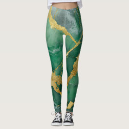 Leggings Patrón de mármol verde con oro
