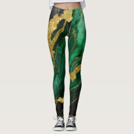 Leggings Patrón de mármol verde con oro