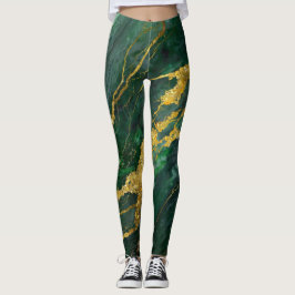 Leggings Patrón de mármol verde con oro