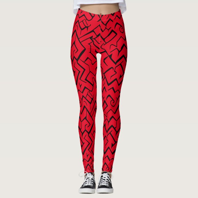 Leggings Patrón de meandro rojo | Maze moderno (Anverso)