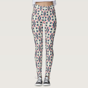 Leggings Patrón de medallón botánico ornamentado rosa azul