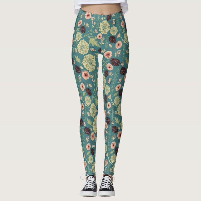Leggings Patrón de mezcla lúgubre verde Verde azulado rosa  (Anverso)