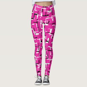 Leggings Patrón de Moda blanco negro magenta rosa