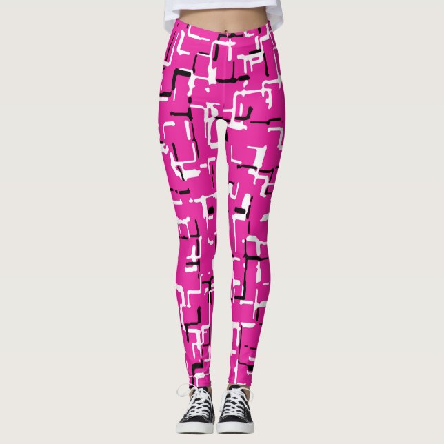 Leggings Patrón de Moda blanco negro magenta rosa (Anverso)