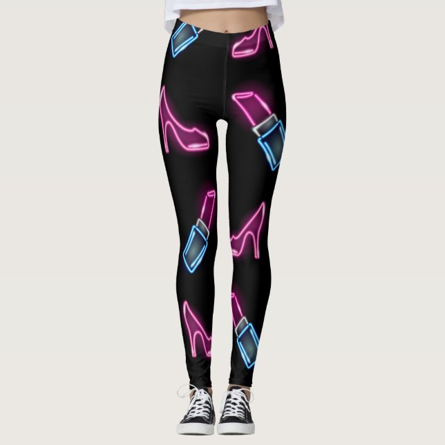 Leggings Patrón de moda con iconos de neón. (Anverso)