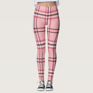 Leggings Patrón de moda de cuadros rosa y gris chic