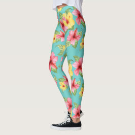 Leggings Patrón de Moda de Giro Floral Tropical Hibiscus Fl
