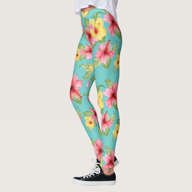 Leggings Patrón de Moda de Giro Floral Tropical Hibiscus Fl (Izquierda)