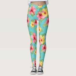 Leggings Patrón de Moda de Giro Floral Tropical Hibiscus Fl