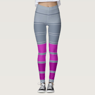 Leggings Patrón de moda gris rayado púrpura