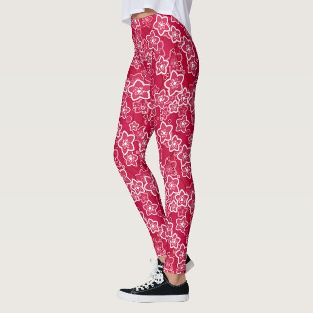 Leggings patrón de moda rústico floral rojo retro (Izquierda)
