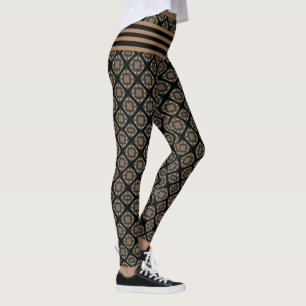 Leggings Patrón de Monograma Clásico Negro y Oro Moderno
