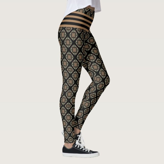 Leggings Patrón de Monograma Clásico Negro y Oro Moderno (Derecha)