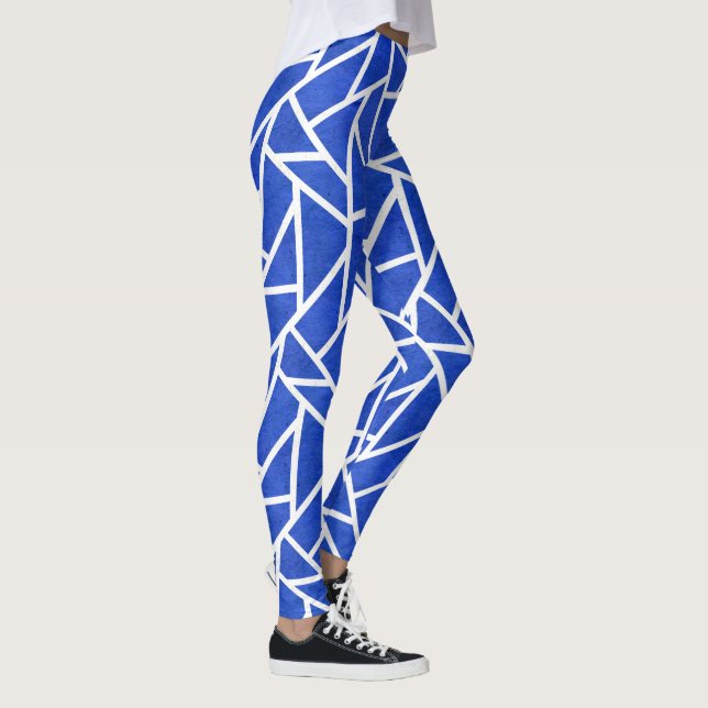 Leggings Patrón de mosaico azul y blanco real (Derecha)