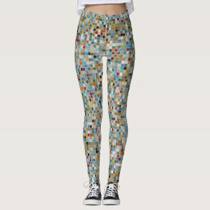 Leggings Patrón de mosaico cuadrado multicolor (foto)