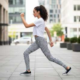 Leggings Patrón de mosaico de ilusión óptica en blanco y ne