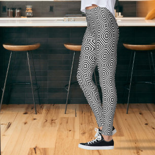 Leggings Patrón de mosaico de ilusión óptica en blanco y ne