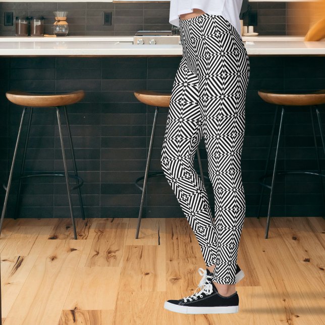 Leggings Patrón de mosaico de ilusión óptica en blanco y ne (Subido por el creador)