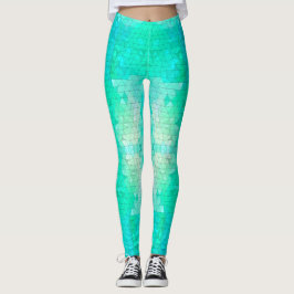 Leggings Patrón de mosaico de sirena verde azul de bonito A