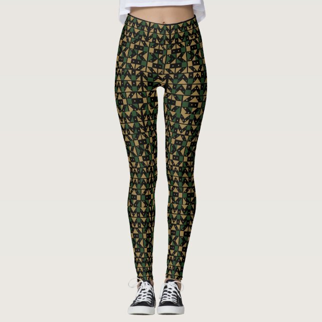 Leggings Patrón de mosaico geométrico terroso (Anverso)