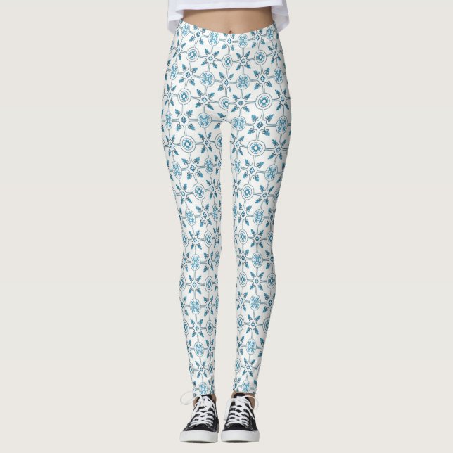 Leggings Patrón de mosaico marroquí azul (Anverso)