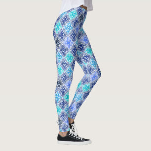 Leggings Patrón de mosaico marroquí pintado de azul