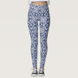 Leggings Patrón de mosaico mediterráneo blanco y azul<br><div class="desc">Leggings modernas,  elegantes y elegantes con azulejos mediterráneos decorados en blanco y azul.</div>