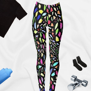 Leggings Patrón de mosaico negro Coloridas Piernas