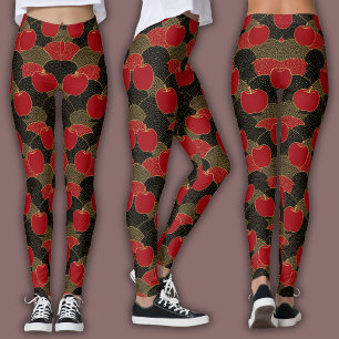 Leggings Patrón de mosaico oriental   Manzana roja y abanic