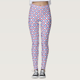 Leggings Patrón de mosaico rojo blanco y azul