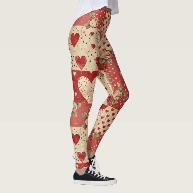 Leggings Patrón de mosaico rojo de Shabby Chic (Derecha)