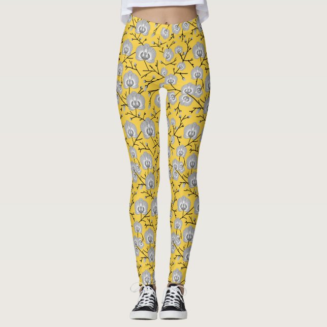 Leggings patrón de mostaza de orquídea (Anverso)