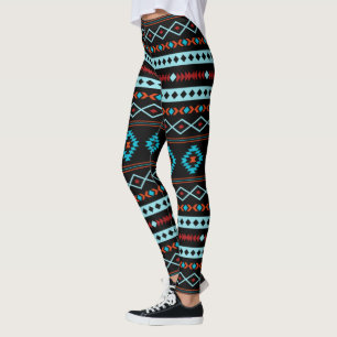 Leggings Patrón de motivos mixtos aztecos azules rojos neg