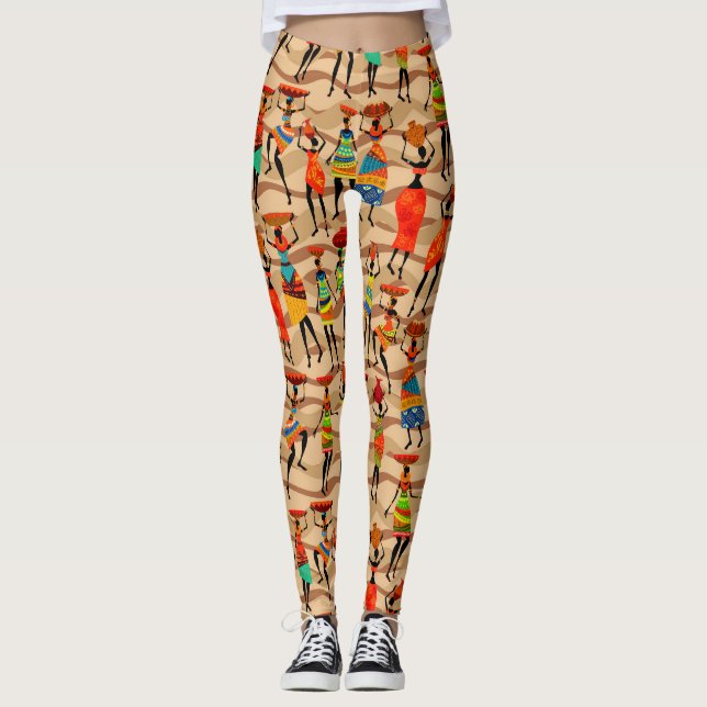 Leggings Patrón de mujeres tribales africanas (Anverso)