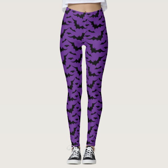 Leggings Patrón de murciélago morado (Anverso)