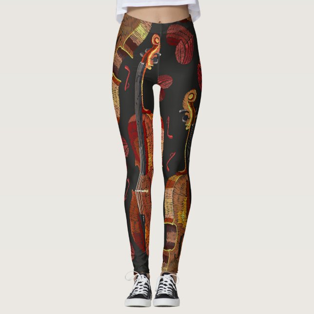 Leggings Patrón de música violín del corazón rojo (Anverso)